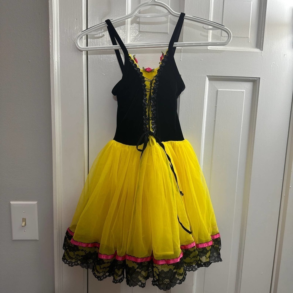 Girls Yellow & Black Tulle Party Dress - Picture 2 of 3